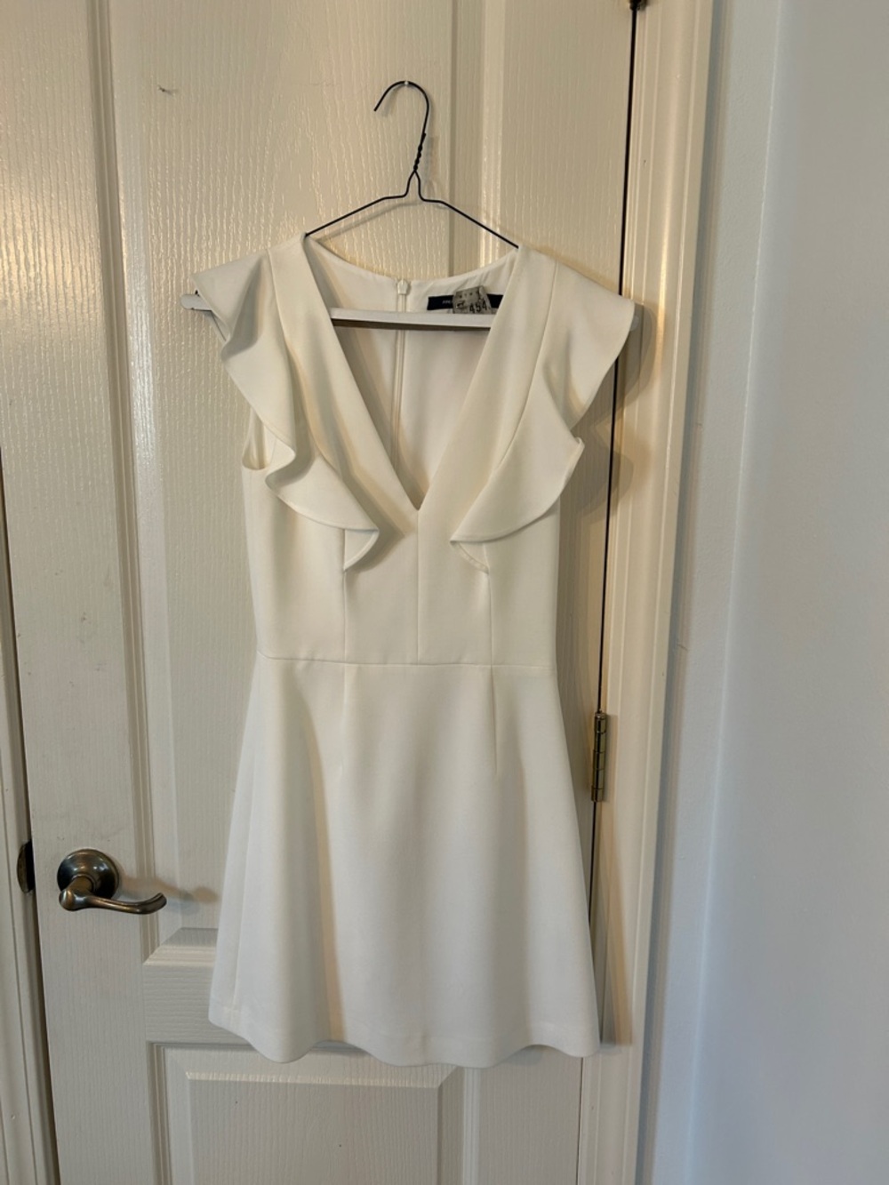 French Connection White Ruffle V-Neck Dress